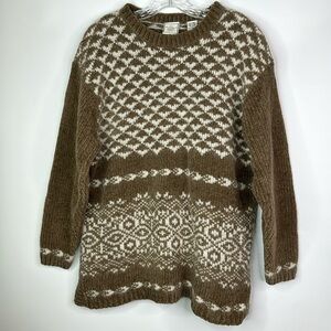 Vintage Boundary Waters Brown Fair Isle Wool Blend Sweater Large